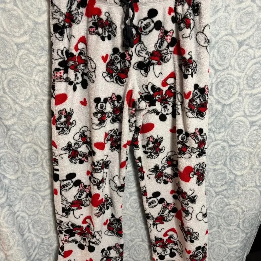 Disney Black,White with Red heart Pajama Bottoms with Mickey and Minnie Mouse. - Picture 5 of 9